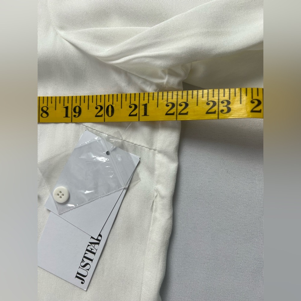JustFab Ivory Rayon Sheer Button Down Office Career Fall Layering - Picture 7 of 11